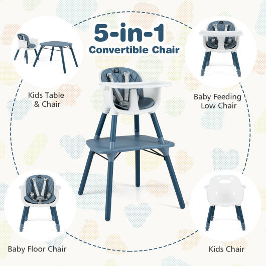 4-in-1 Baby Convertible Toddler Table Chair Set with PU Cushion-Blue