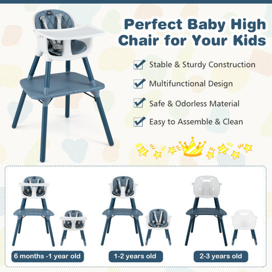 4-in-1 Baby Convertible Toddler Table Chair Set with PU Cushion-Blue