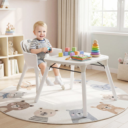 4-in-1 Baby Convertible Toddler Table Chair Set with PU Cushion-Cream