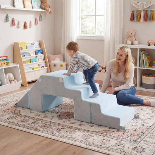 4-in-1 Foam Climbing Blocks Toddler Indoor Climb with Slide-Gray