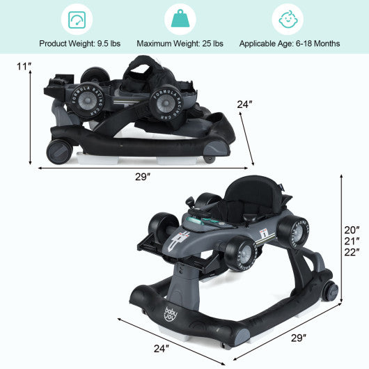 4-in-1 Foldable Activity Push Walker with Adjustable Height-Gray