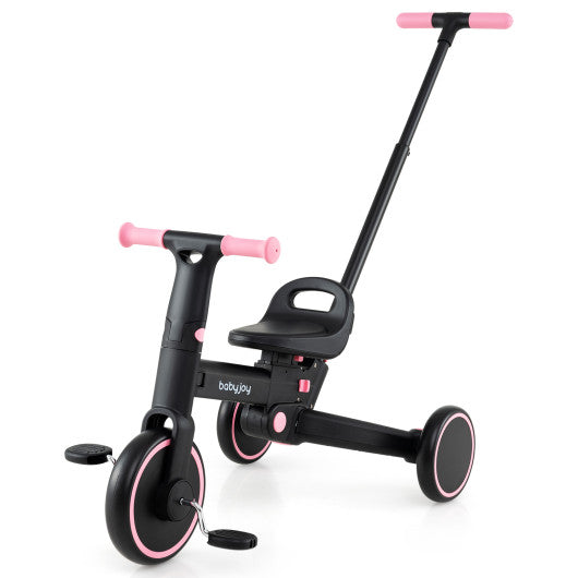 4-in-1 Foldable Toddler Tricycle with Push Handle with Adjustable Seat-Pink