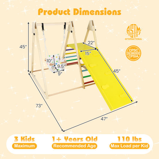 4-in-1 Indoor Jungle Gym with Baby Swing and Climbing Ramp-Multicolor