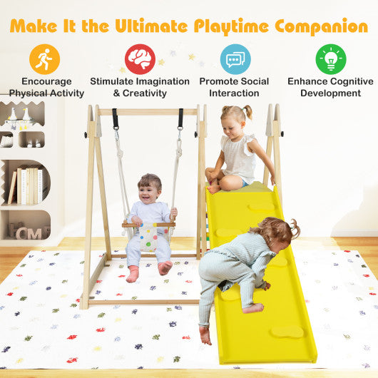 4-in-1 Indoor Jungle Gym with Baby Swing and Climbing Ramp-Multicolor