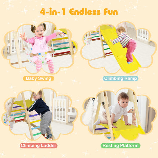 4-in-1 Indoor Jungle Gym with Baby Swing and Climbing Ramp-Multicolor