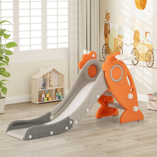 4 in 1 Indoor Slide for Kids Age 3+ Years with Basketball Hoop and Rings-Orange