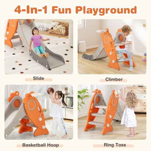 4 in 1 Indoor Slide for Kids Age 3+ Years with Basketball Hoop and Rings-Orange