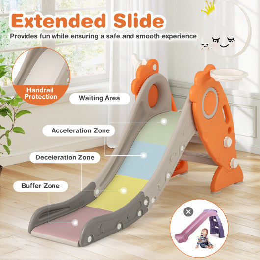 4 in 1 Indoor Slide for Kids Age 3+ Years with Basketball Hoop and Rings-Orange