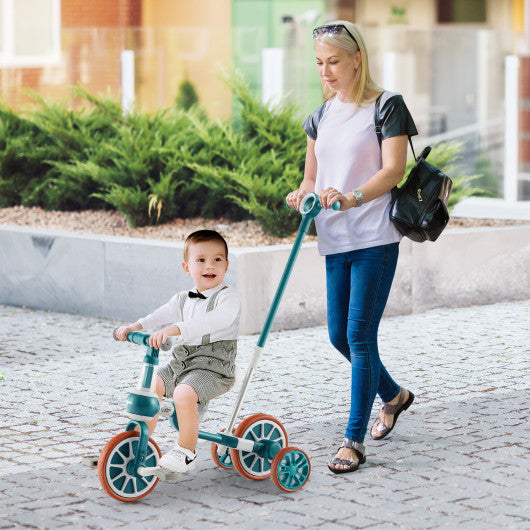 4-in-1 Kids Tricycle with Adjustable Parent Push Handle for 2-4 Years Old-Green