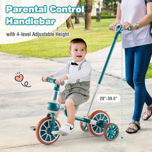 4-in-1 Kids Tricycle with Adjustable Parent Push Handle for 2-4 Years Old-Green