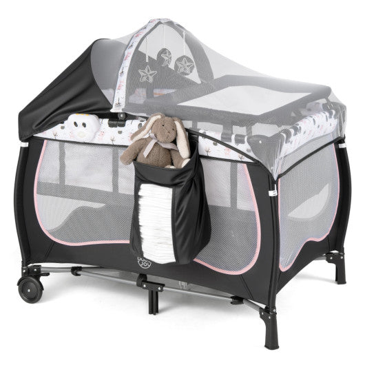 4 in 1 Portable Baby Nursery Center with Net and Music Box-Pink