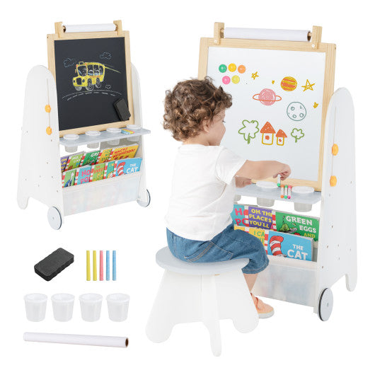 4-in-1 Toddler Activity Table Set with Magnetic Whiteboard and Chalk Board-Gray