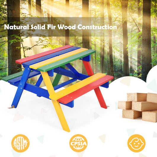 4 Seat Kids Picnic Table with Umbrella-Multicolor