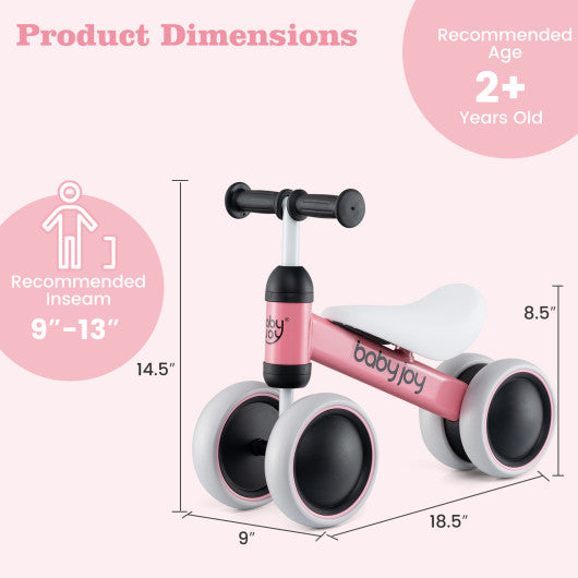 Baby Balance Bike for 2 Years Old Boys Girls No Pedal 4 Wheels-Pink