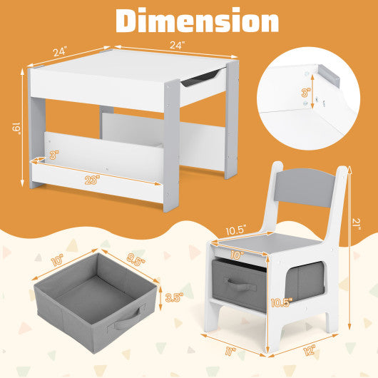 4 in 1 Kids Toddler Activity Table and Chairs Set with Reversible Tabletop-Grey