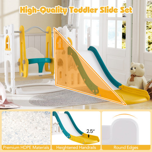 7-in-1 Toddle Swing and Slide Set L-shaped with Ladder and Basketball Hoop-Yellow