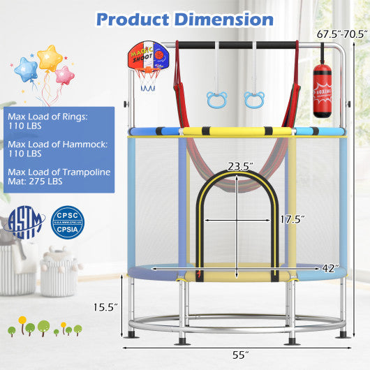 55 inches Kids Trampoline Gift for for 3-6 Years Old Boys and Girls-Navy