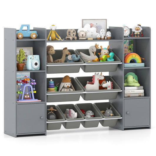 56 inch Large Toy Storage Organizer with 8 Removable Bins and Bookshelf-Gray