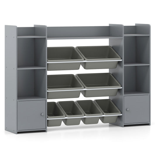 56 inch Large Toy Storage Organizer with 8 Removable Bins and Bookshelf-Gray