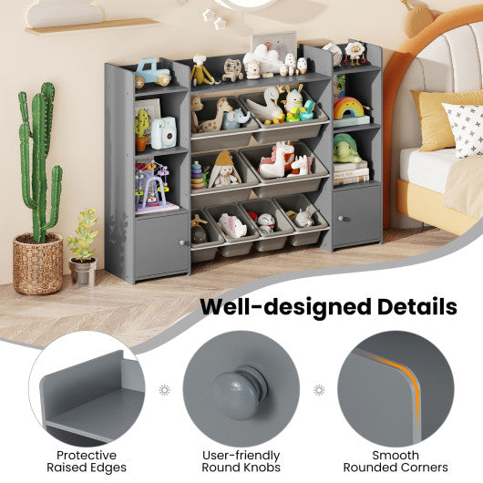 56 inch Large Toy Storage Organizer with 8 Removable Bins and Bookshelf-Gray