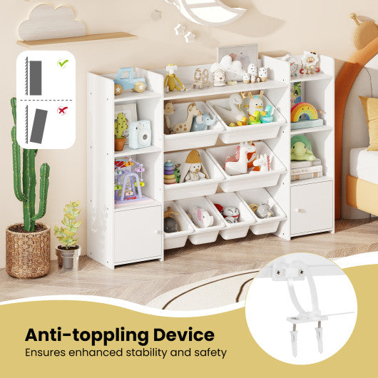 56 inch Large Toy Storage Organizer with 8 Removable Bins and Bookshelf-White