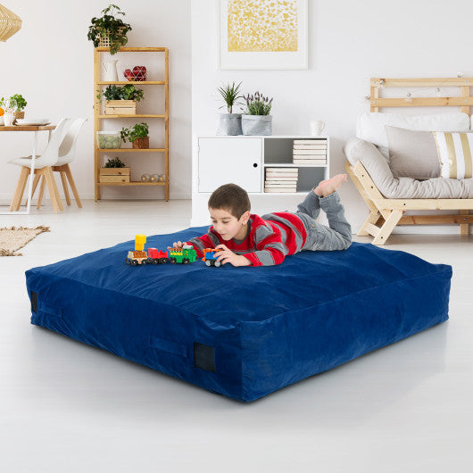 57 x 57 Inch Crash Pad Sensory Mat with Foam Blocks and Washable Velvet Cover-Blue