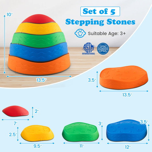 5 Pieces Kids Stepping Stones Stackable Round Indoor Outdoor-Multicolor