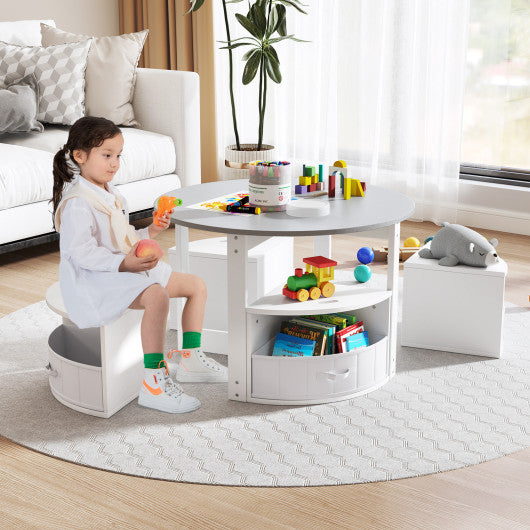 5 Piece Toddler Round Nesting Table with 4 Storage Stools for Activity-Grey