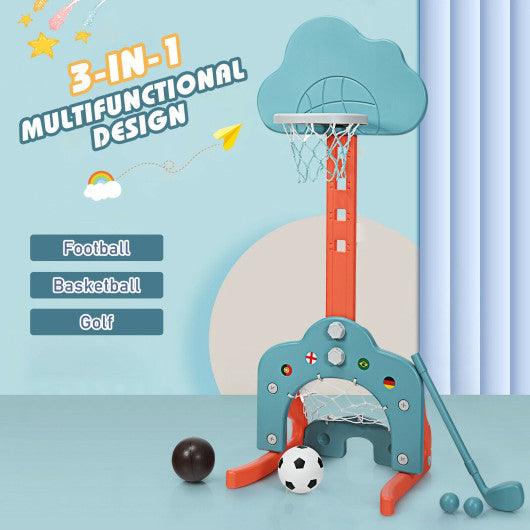 3-in-1 Kids Basketball Hoop Set with Balls-Green