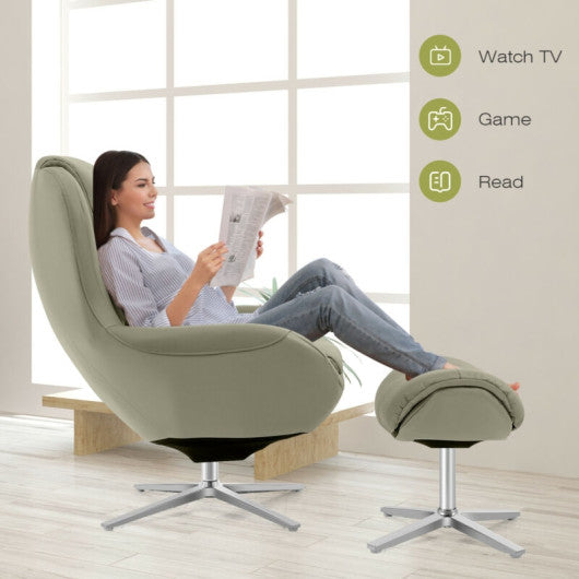 360¡ã Swivel Leather Lounge Chair with Ottoman and Aluminum Alloy Base-Gray