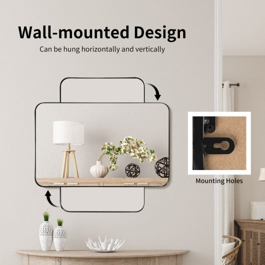 32 Inch x 20 Inch Metal Frame Wall-Mounted Rectangle Mirror-Black