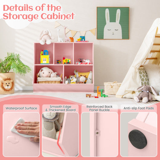 5-Cube Wooden Kids Toy Storage Organizer with Anti-Tipping Kits-Pink