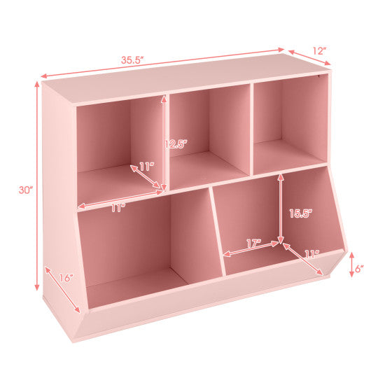 5-Cube Wooden Kids Toy Storage Organizer with Anti-Tipping Kits-Pink