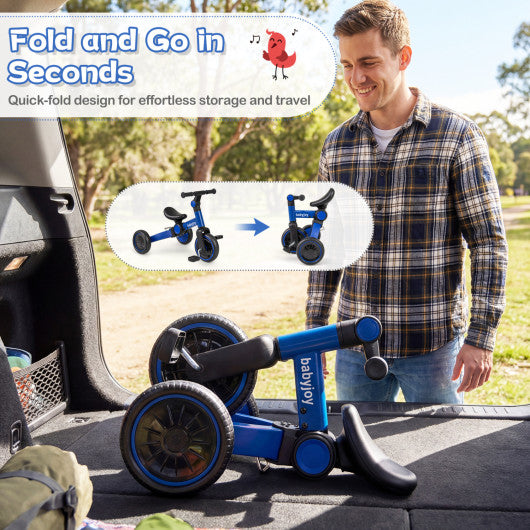 5-In-1 Toddler Bike Kids Balance Bike with Removable Pedals-Blue