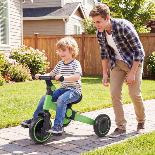 5-In-1 Toddler Bike Kids Balance Bike with Removable Pedals-Green