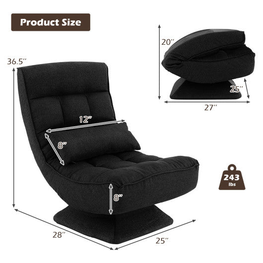5-Level Adjustable 360¡ã Swivel Floor Chair with Massage Pillow-Black