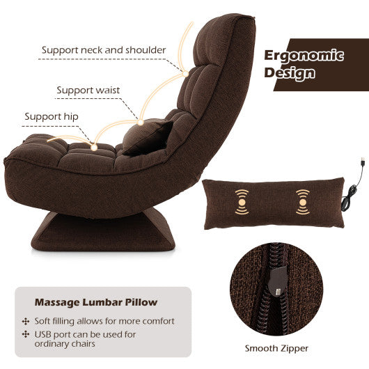 5-Level Adjustable 360¡ã Swivel Floor Chair with Massage Pillow-Brown