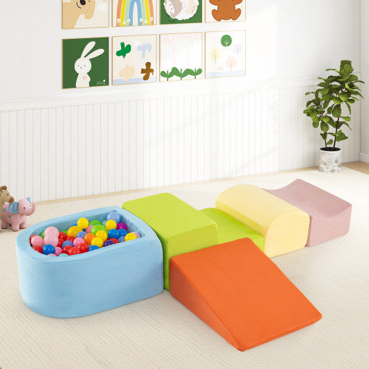 5-Piece Climb and Crawl Playset with Ball Pit for Kids-Multicolor