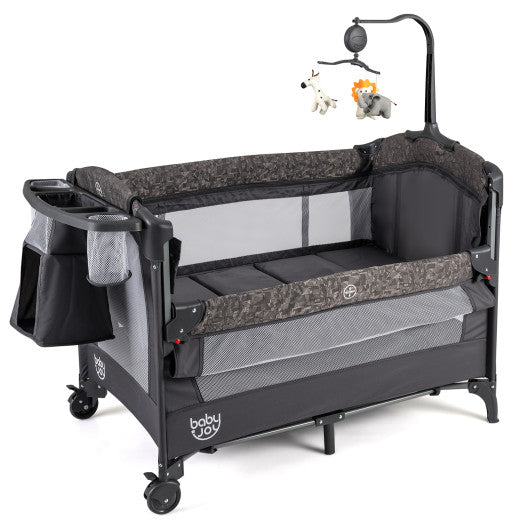 5-in-1 Bedside Bassinet with Diaper Changer and Mattress-Gray