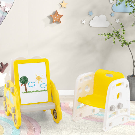 5 in 1 Convertible Toddler Slide Set Kids Art Easel with Stool and Book Rack-Yellow