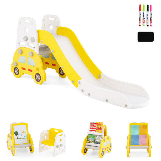 5 in 1 Convertible Toddler Slide Set Kids Art Easel with Stool and Book Rack-Yellow
