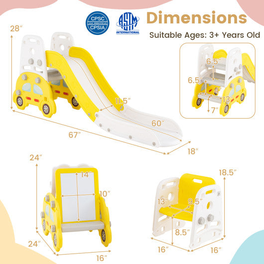 5 in 1 Convertible Toddler Slide Set Kids Art Easel with Stool and Book Rack-Yellow