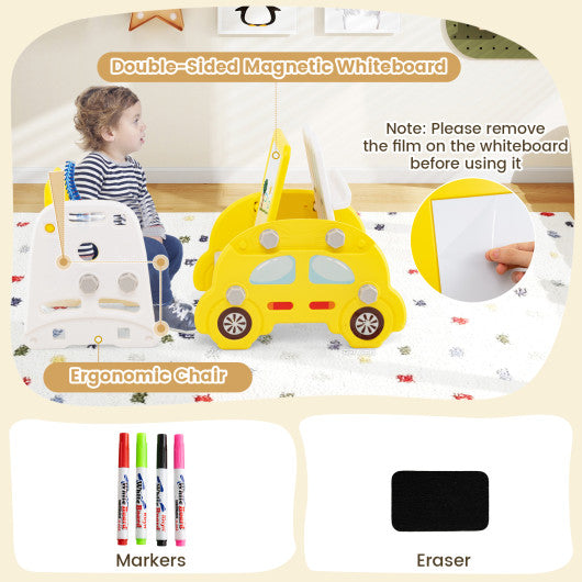 5 in 1 Convertible Toddler Slide Set Kids Art Easel with Stool and Book Rack-Yellow