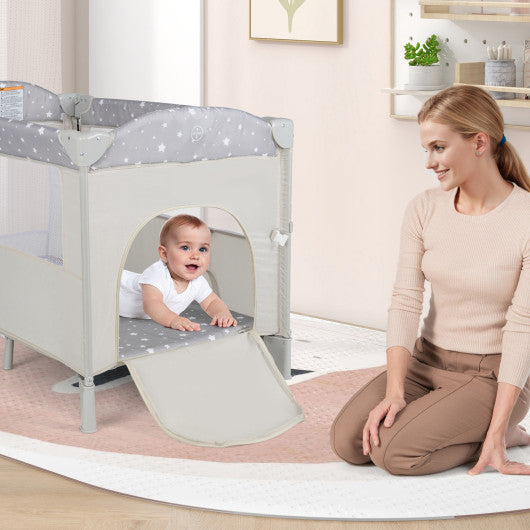 5-in-1  Portable Baby Beside Sleeper Bassinet Crib Playard with Diaper Changer-Beige