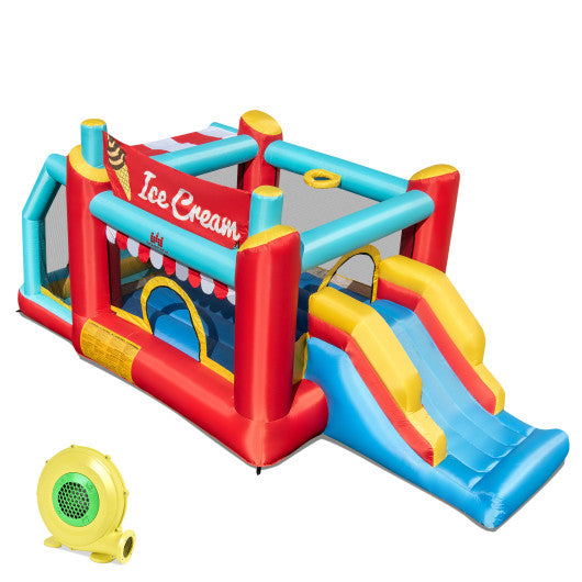 5-in-1 Ice Cream Inflatable Bounce House with Ball Pit and Slide with 480W Blower
