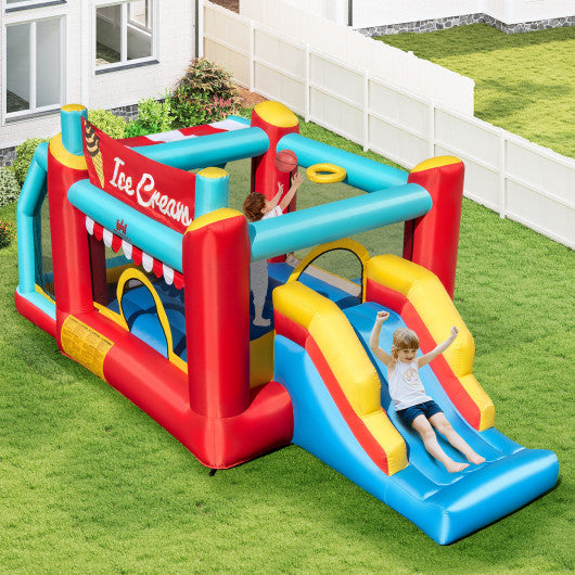 5-in-1 Ice Cream Inflatable Bounce House with Ball Pit and Slide without Blower