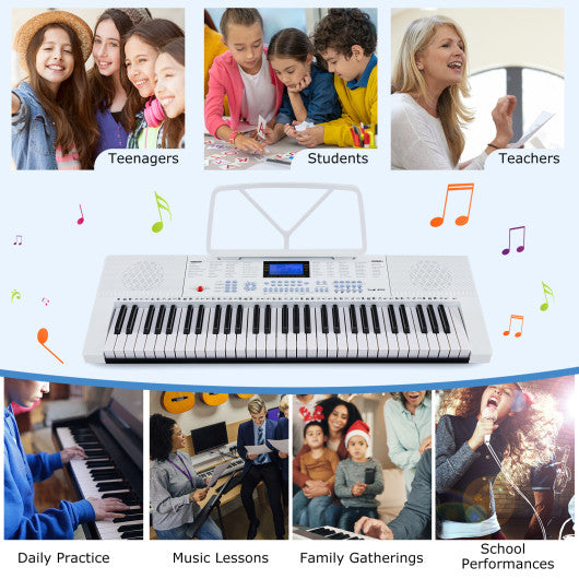 61-Key Electric Piano Keyboard for Beginner-White
