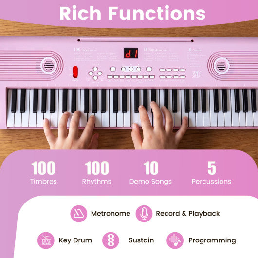 61 Key Electric Portable Digital Keyboard Piano for Beginner-Pink