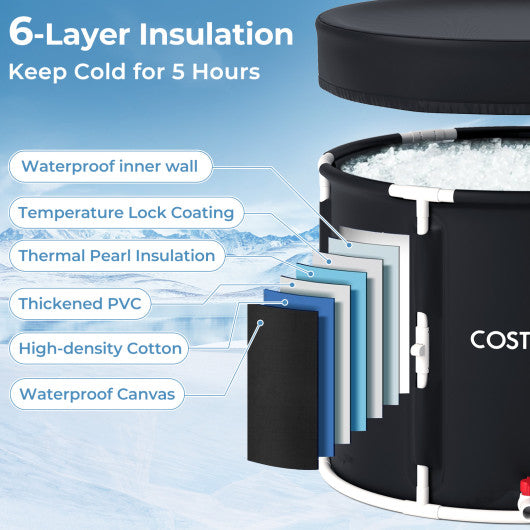 66 Gal Foldable Ice Bath Tub with Lid for Adult