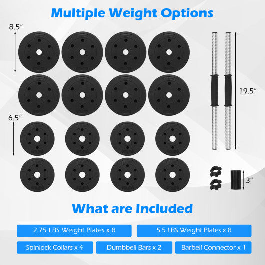 66 Lbs Fitness Dumbbell Weight Set with Adjustable Weight Plates and Handle